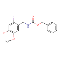 Chemical structure of benzyl N-[(4-hydroxy-2-iodo-5-methoxyphenyl)methyl]carbamate - CSSB21043406697