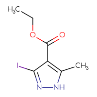 Chemical structure of ethyl 3-iodo-5-methyl-1H-pyrazole-4-carboxylate - CSSB00119600204