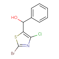Chemical structure of (2-bromo-4-chloro-1,3-thiazol-5-yl)(phenyl)methanol - CSSB21246456906