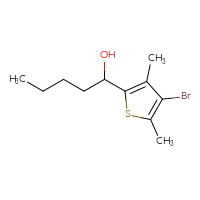Chemical structure of 1-(4-bromo-3,5-dimethylthiophen-2-yl)pentan-1-ol - CSSB00116655328