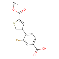 Chemical structure of 3-fluoro-4-[5-(methoxycarbonyl)thiophen-3-yl]benzoic acid - CSSB00150708346
