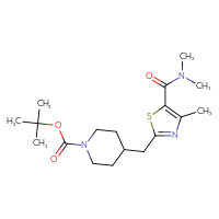 Chemical structure of tert-butyl 4-{[5-(dimethylcarbamoyl)-4-methyl-1,3-thiazol-2-yl]methyl}piperidine-1-carboxylate - CSSB01072165597