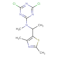 Chemical structure of 4,6-dichloro-N-[1-(2,4-dimethyl-1,3-thiazol-5-yl)ethyl]-N-methyl-1,3,5-triazin-2-amine - CSSB06313812726