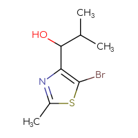 Chemical structure of 1-(5-bromo-2-methyl-1,3-thiazol-4-yl)-2-methylpropan-1-ol - CSSB00153779379