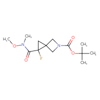 Chemical structure of tert-butyl 1-fluoro-1-[methoxy(methyl)carbamoyl]-5-azaspiro[2.3]hexane-5-carboxylate - CSSB20652064085