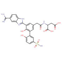 Chemical structure of 2-{2-[5-(5-carbamimidoyl-1H-1,3-benzodiazol-2-yl)-2',6-dihydroxy-5'-sulfamoyl-[1,1'-biphenyl]-3-yl]acetamido}butanedioic acid - CSSB02125604669