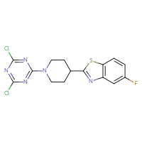 Chemical structure of 2-[1-(4,6-dichloro-1,3,5-triazin-2-yl)piperidin-4-yl]-5-fluoro-1,3-benzothiazole - CSSB21332127209