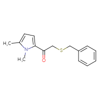 Chemical structure of 2-(benzylsulfanyl)-1-(1,5-dimethyl-1H-pyrrol-2-yl)ethan-1-one - CSSB15046034754