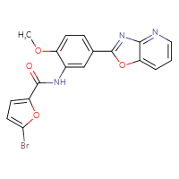 Chemical structure of 5-bromo-N-(2-methoxy-5-{[1,3]oxazolo[4,5-b]pyridin-2-yl}phenyl)furan-2-carboxamide - CSSB00121617641
