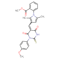 Chemical structure of methyl 2-(3-{[1-(4-methoxyphenyl)-4,6-dioxo-2-sulfanylidene-1,3-diazinan-5-ylidene]methyl}-2,5-dimethyl-1H-pyrrol-1-yl)benzoate - CSSB00121694724