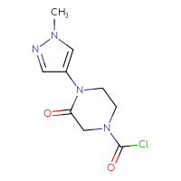 Chemical structure of 4-(1-methyl-1H-pyrazol-4-yl)-3-oxopiperazine-1-carbonyl chloride - CSSB15011989036