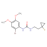 Chemical structure of 1-(2-bromo-4,5-dimethoxyphenyl)-3-[2-(1-fluorocyclopropyl)ethyl]urea - CSSB21432564039