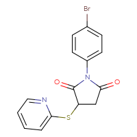 Chemical structure of 1-(4-bromophenyl)-3-(pyridin-2-ylsulfanyl)pyrrolidine-2,5-dione - CSSB00121736083