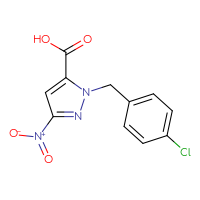 Chemical structure of 1-[(4-chlorophenyl)methyl]-3-nitro-1H-pyrazole-5-carboxylic acid - CSSB00025725607