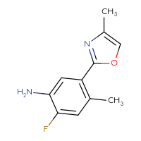 Chemical structure of 2-fluoro-4-methyl-5-(4-methyl-1,3-oxazol-2-yl)aniline - CSSB20504682920