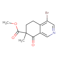 Chemical structure of methyl 4-bromo-7-methyl-8-oxo-5,6,7,8-tetrahydroisoquinoline-7-carboxylate - CSSB14948215428