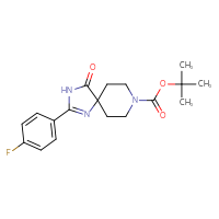 Chemical structure of tert-butyl 2-(4-fluorophenyl)-4-oxo-1,3,8-triazaspiro[4.5]dec-1-ene-8-carboxylate - CSSB00103157788