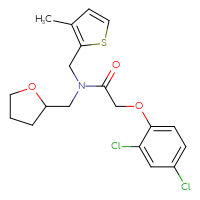 Chemical structure of 2-(2,4-dichlorophenoxy)-N-[(3-methylthiophen-2-yl)methyl]-N-[(oxolan-2-yl)methyl]acetamide - CSSB00027509987