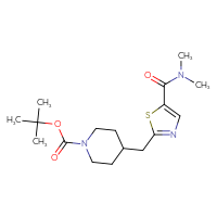Chemical structure of tert-butyl 4-{[5-(dimethylcarbamoyl)-1,3-thiazol-2-yl]methyl}piperidine-1-carboxylate - CSSB00315793820