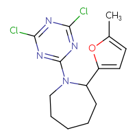 Chemical structure of 1-(4,6-dichloro-1,3,5-triazin-2-yl)-2-(5-methylfuran-2-yl)azepane - CSSB21332170645