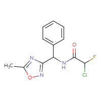 Chemical structure of 2-chloro-2-fluoro-N-[(5-methyl-1,2,4-oxadiazol-3-yl)(phenyl)methyl]acetamide - CSSB21332117272