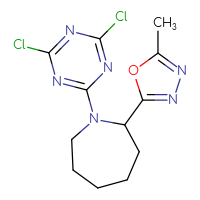 Chemical structure of 1-(4,6-dichloro-1,3,5-triazin-2-yl)-2-(5-methyl-1,3,4-oxadiazol-2-yl)azepane - CSSB21332070080