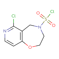 Chemical structure of 6-chloro-2H,3H,4H,5H-pyrido[3,4-f][1,4]oxazepine-4-sulfonyl chloride - CSSB15019186067