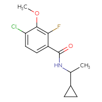 Chemical structure of 4-chloro-N-(1-cyclopropylethyl)-2-fluoro-3-methoxybenzamide - CSSB06500913164