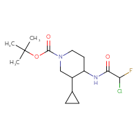 Chemical structure of tert-butyl 4-(2-chloro-2-fluoroacetamido)-3-cyclopropylpiperidine-1-carboxylate - CSSB21332122992