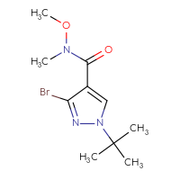 Chemical structure of 3-bromo-1-tert-butyl-N-methoxy-N-methyl-1H-pyrazole-4-carboxamide - CSSB01994944674