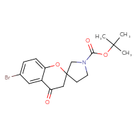 Chemical structure of tert-butyl 6-bromo-4-oxo-3,4-dihydrospiro[1-benzopyran-2,3'-pyrrolidine]-1'-carboxylate - CSSB00010260044