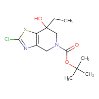Chemical structure of tert-butyl 2-chloro-7-ethyl-7-hydroxy-4H,5H,6H,7H-[1,3]thiazolo[4,5-c]pyridine-5-carboxylate - CSSB21246290887