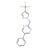 Chemical structure of 5-phenyl-2-{[4-(trifluoromethyl)-1H-pyrazol-1-yl]methyl}pyrimidine - CSSB21332176790