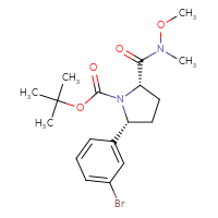 Chemical structure of tert-butyl (2R,5S)-2-(3-bromophenyl)-5-[methoxy(methyl)carbamoyl]pyrrolidine-1-carboxylate - CSSB21151589704