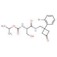 Chemical structure of propan-2-yl N-[(1S)-1-({[1-(2-bromophenyl)-3-oxocyclobutyl]methyl}carbamoyl)-2-hydroxyethyl]carbamate - CSSB21432556772
