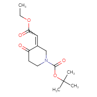 Chemical structure of tert-butyl 3-(2-ethoxy-2-oxoethylidene)-4-oxopiperidine-1-carboxylate - CSSB00137408437