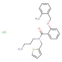 Chemical structure of N-(3-aminopropyl)-2-[(2-methylphenyl)methoxy]-N-[(thiophen-2-yl)methyl]benzamide hydrochloride - CSSB14863682766