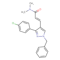 Chemical structure of (2E)-3-[1-benzyl-3-(4-chlorophenyl)-1H-pyrazol-4-yl]-N,N-dimethylprop-2-enamide - CSSB10728504352