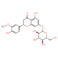Chemical structure of (2S)-5-hydroxy-2-(4-hydroxy-3-methoxyphenyl)-7-{[(2S,3R,4S,5S,6R)-3,4,5-trihydroxy-6-(hydroxymethyl)oxan-2-yl]oxy}-3,4-dihydro-2H-1-benzopyran-4-one - CSSB02515422302