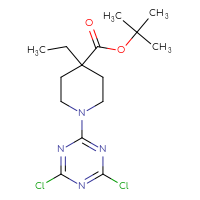 Chemical structure of tert-butyl 1-(4,6-dichloro-1,3,5-triazin-2-yl)-4-ethylpiperidine-4-carboxylate - CSSB21332062394