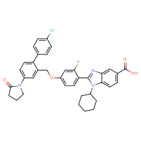 Chemical structure of 2-(4-{[4'-chloro-4-(2-oxopyrrolidin-1-yl)-[1,1'-biphenyl]-2-yl]methoxy}-2-fluorophenyl)-1-cyclohexyl-1H-1,3-benzodiazole-5-carboxylic acid - CSSB06744480918
