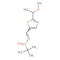 Chemical structure of (S)-N-{[2-(1-methoxyethyl)-1,3-thiazol-5-yl]methylidene}-2-methylpropane-2-sulfinamide - CSSB20605438737