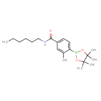 Chemical structure of N-hexyl-3-methyl-4-(4,4,5,5-tetramethyl-1,3,2-dioxaborolan-2-yl)benzamide - CSSB02533259424