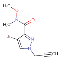 Chemical structure of 4-bromo-N-methoxy-N-methyl-1-(prop-2-yn-1-yl)-1H-pyrazole-3-carboxamide - CSSB21151594097