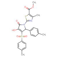 Chemical structure of methyl 2-[3-hydroxy-4-(4-methylbenzenesulfonyl)-5-(4-methylphenyl)-2-oxo-2,5-dihydro-1H-pyrrol-1-yl]-4-methyl-1,3-thiazole-5-carboxylate - CSSB00026755832
