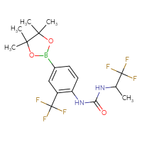 Chemical structure of 1-[4-(4,4,5,5-tetramethyl-1,3,2-dioxaborolan-2-yl)-2-(trifluoromethyl)phenyl]-3-(1,1,1-trifluoropropan-2-yl)urea - CSSB21332139708