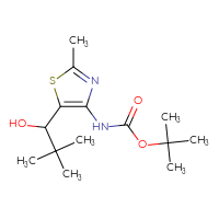 Chemical structure of tert-butyl N-[5-(1-hydroxy-2,2-dimethylpropyl)-2-methyl-1,3-thiazol-4-yl]carbamate - CSSB20710390315