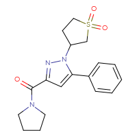 Chemical structure of 3-[5-phenyl-3-(pyrrolidine-1-carbonyl)-1H-pyrazol-1-yl]-1λ⁶-thiolane-1,1-dione - CSSB00121606157