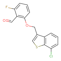 Chemical structure of 2-[(7-chloro-1-benzothiophen-3-yl)methoxy]-6-fluorobenzaldehyde - CSSB21349241352