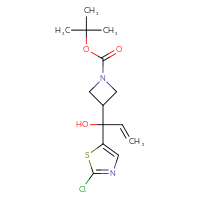 Chemical structure of tert-butyl 3-[1-(2-chloro-1,3-thiazol-5-yl)-1-hydroxyprop-2-en-1-yl]azetidine-1-carboxylate - CSSB21246279196